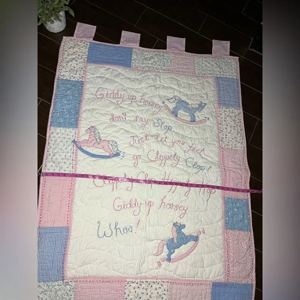 Pottery Barn Kids Vintage Quilt Blanket Giddy Up Horsey appliqués embroidery